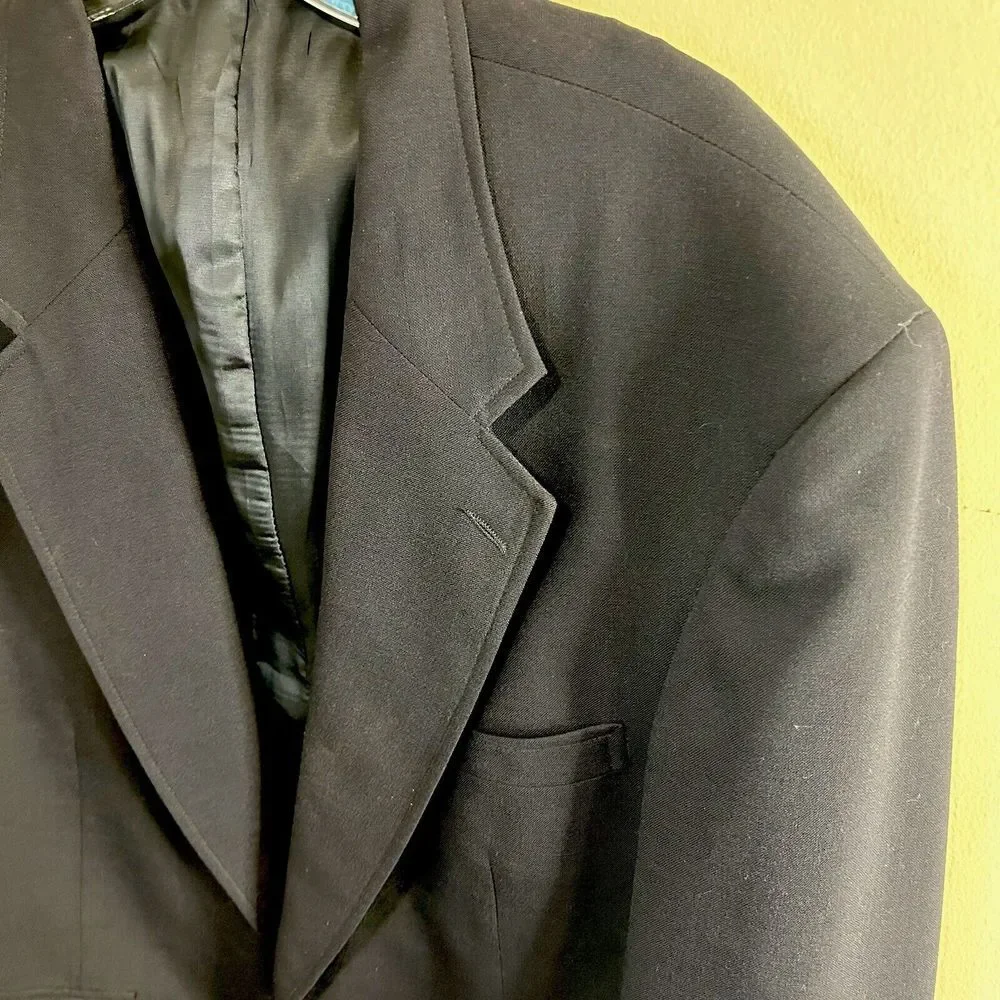 Lands End Men's Wool Navy Blue Jacket Blazer Gold Crest Anchor Buttons Size 44R
